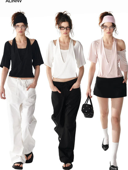 ALINNV STUDIO False Layered Halter Neck T-shirt Tank Top/Camisole