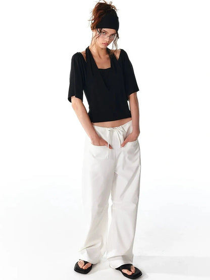 ALINNV STUDIO False Layered Halter Neck T-shirt Tank Top/Camisole