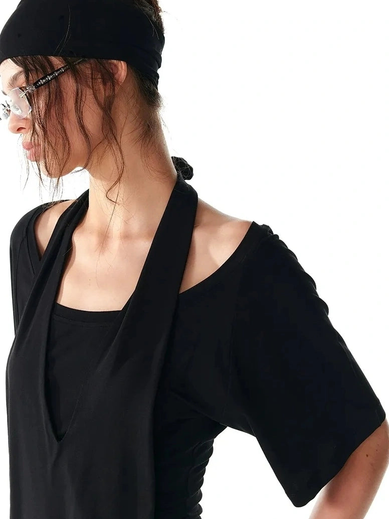 ALINNV STUDIO False Layered Halter Neck T-shirt Tank Top/Camisole