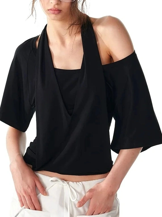 ALINNV STUDIO False Layered Halter Neck T-shirt Tank Top/Camisole