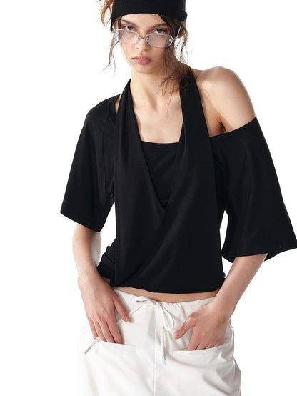 ALINNV STUDIO False Layered Halter Neck T-shirt Tank Top/Camisole