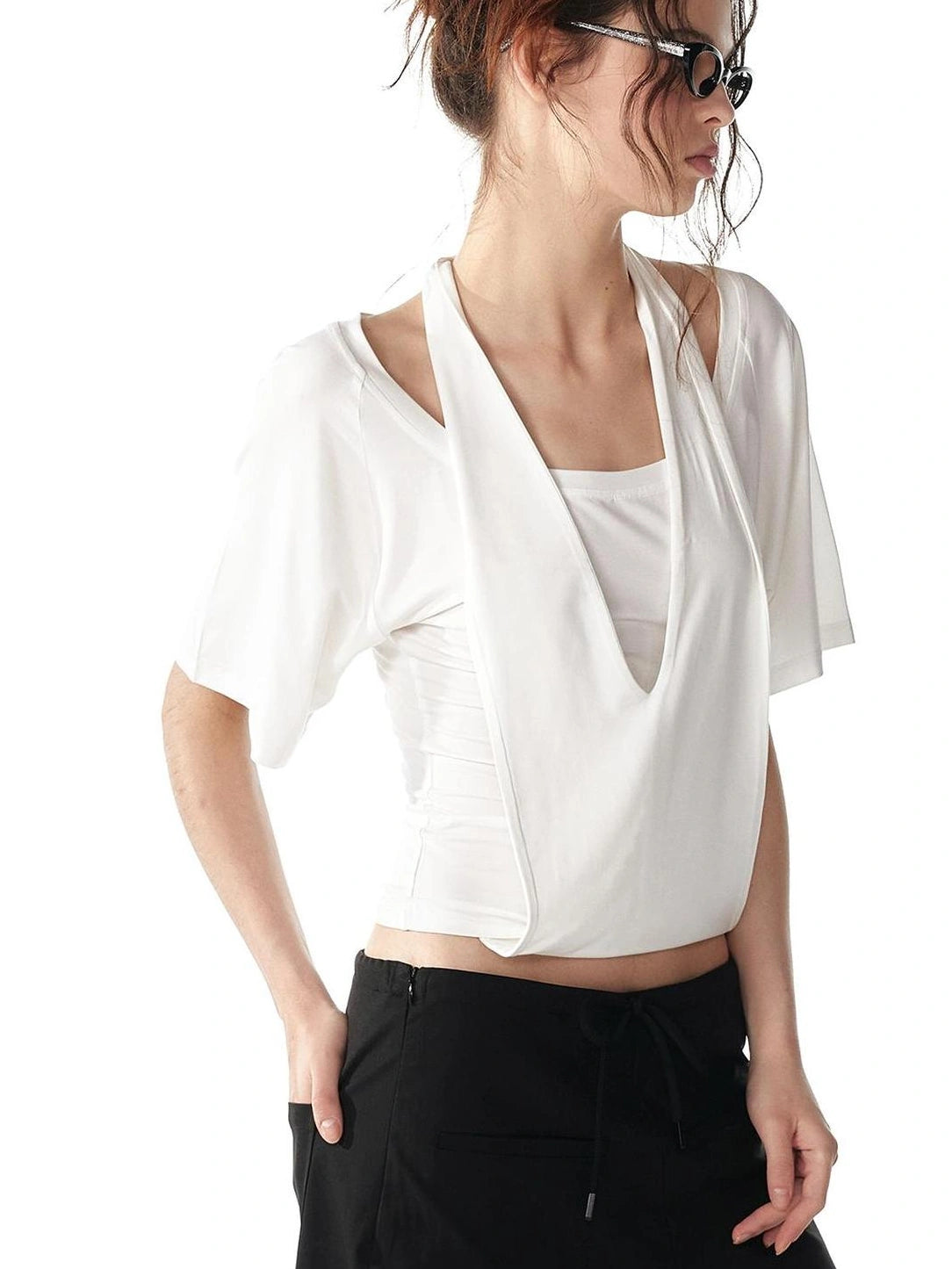 ALINNV STUDIO False Layered Halter Neck T-shirt Tank Top/Camisole