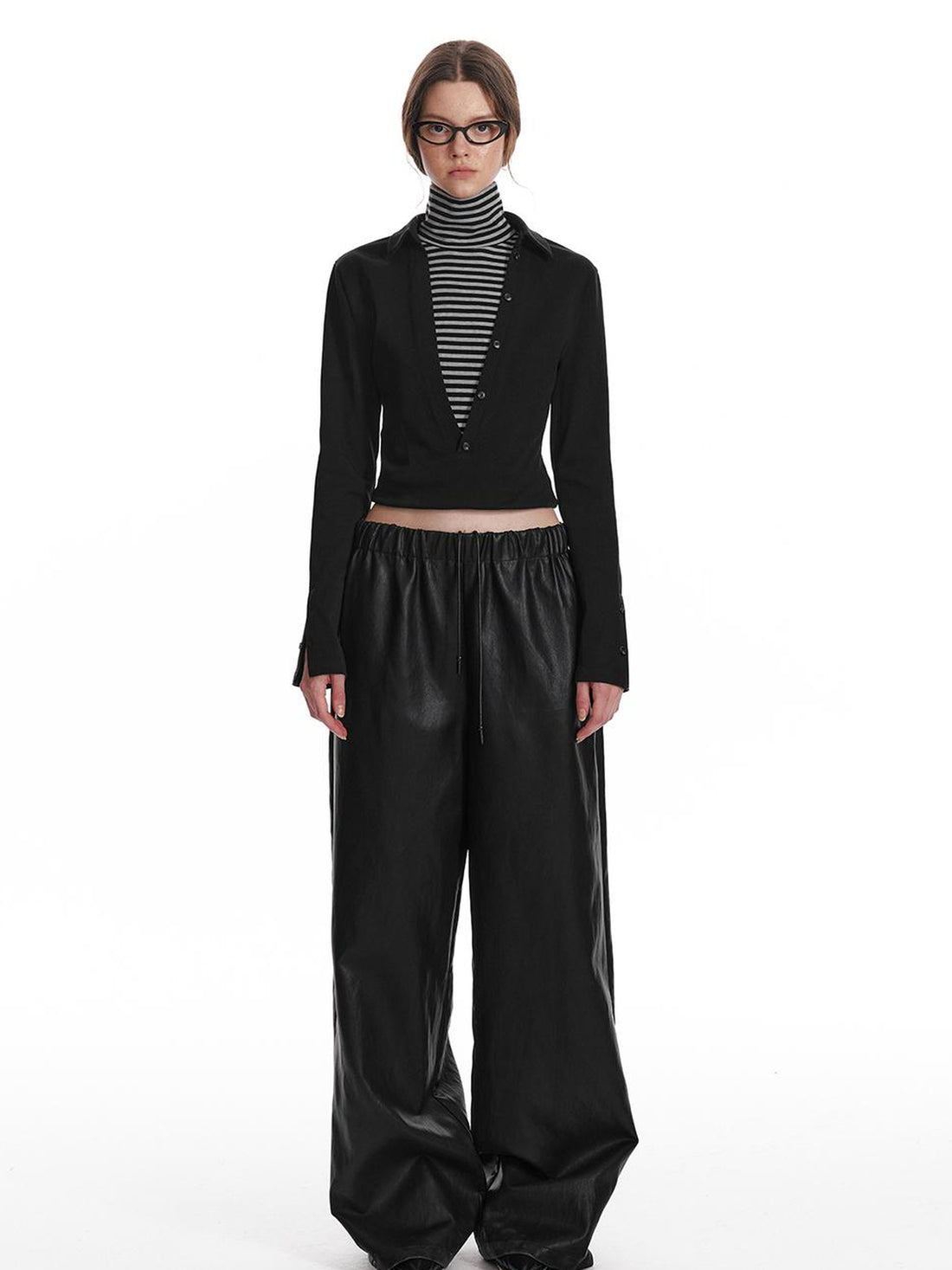 ALINNV STUDIO Fitted Mock Neck Two Layer Top With Split Cuff