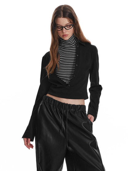 ALINNV STUDIO Fitted Mock Neck Two Layer Top With Split Cuff