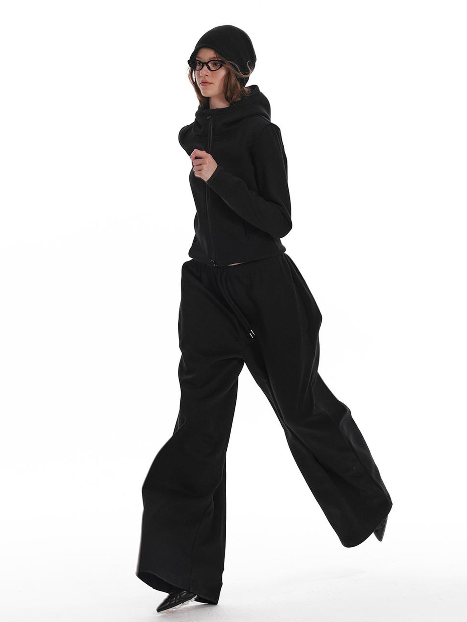 ALINNV STUDIO Fleece Lined Hooded Sweatshirt Wide Leg Pants Set