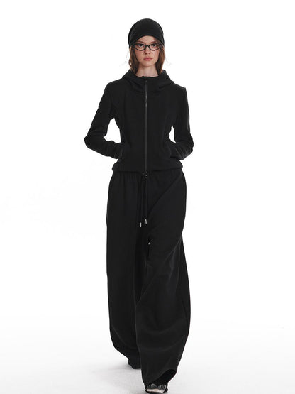 ALINNV STUDIO Fleece Lined Hooded Sweatshirt Wide Leg Pants Set