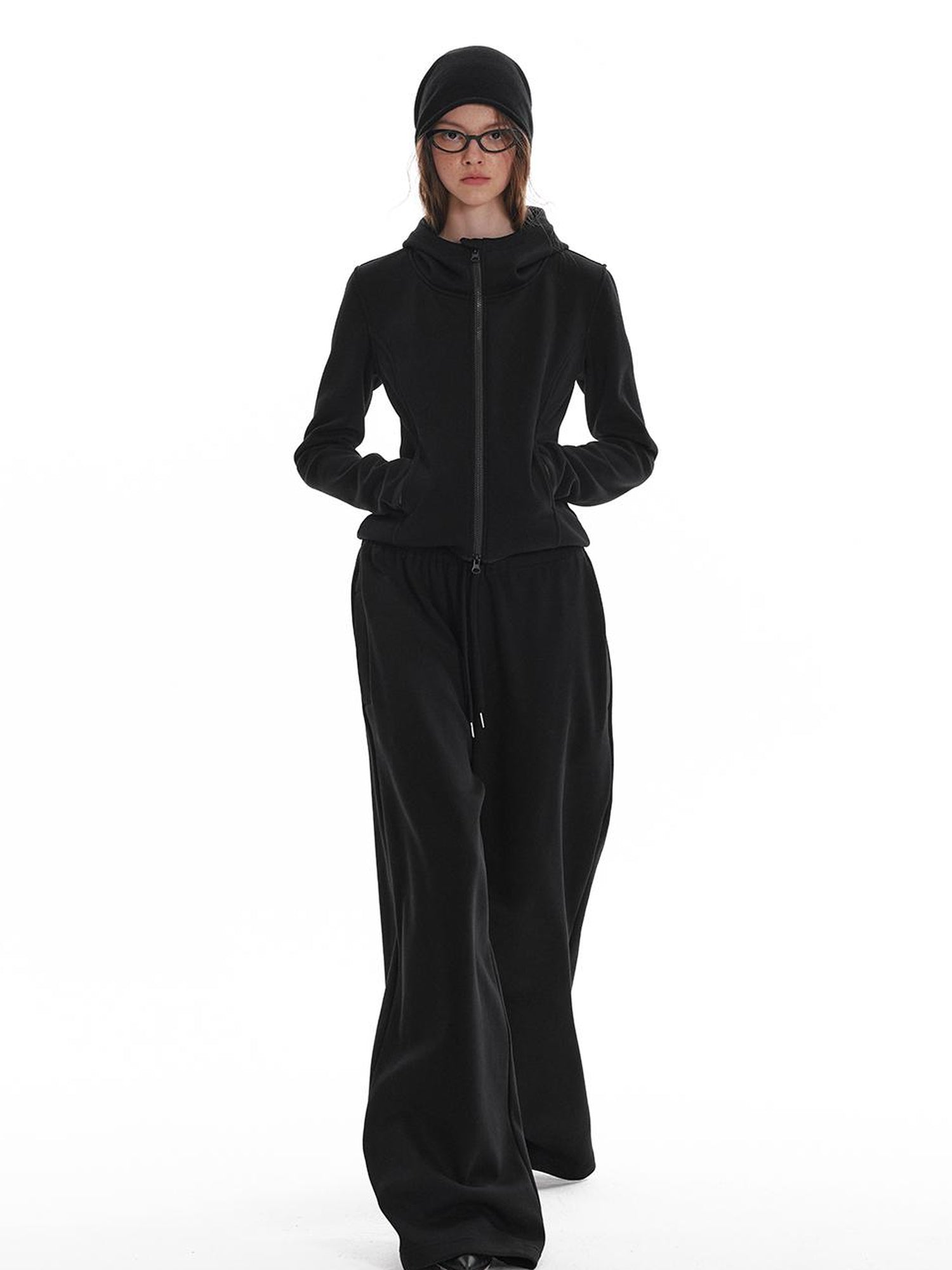 ALINNV STUDIO Fleece Lined Hooded Sweatshirt Wide Leg Pants Set