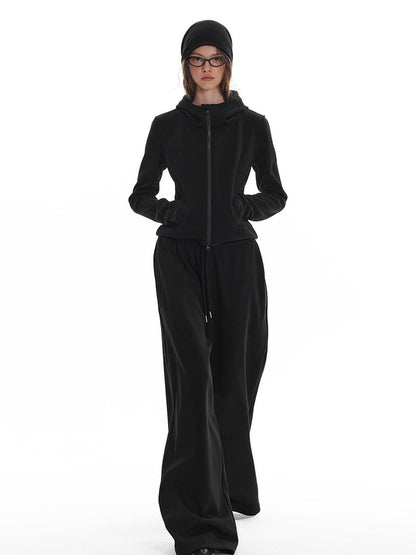 ALINNV STUDIO Fleece Lined Hooded Sweatshirt Wide Leg Pants Set