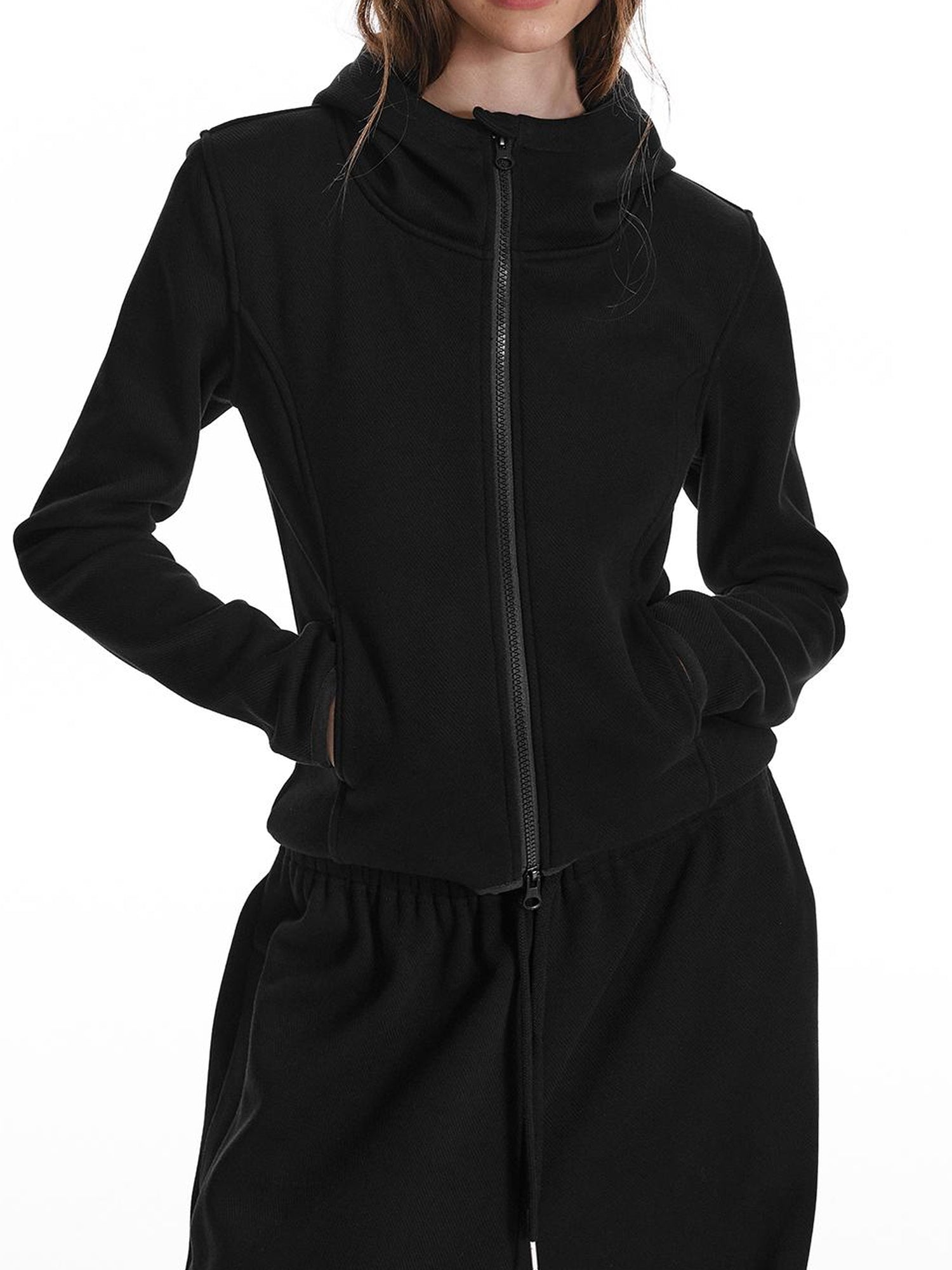 ALINNV STUDIO Fleece Lined Hooded Sweatshirt Wide Leg Pants Set