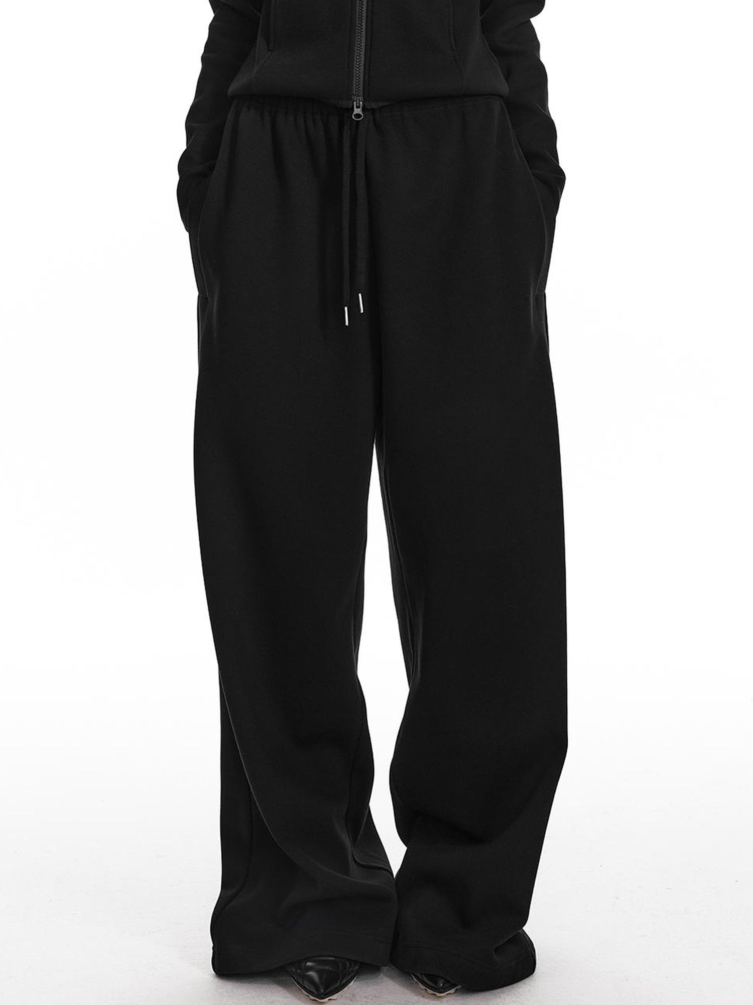 ALINNV STUDIO Fleece Lined Hooded Sweatshirt Wide Leg Pants Set