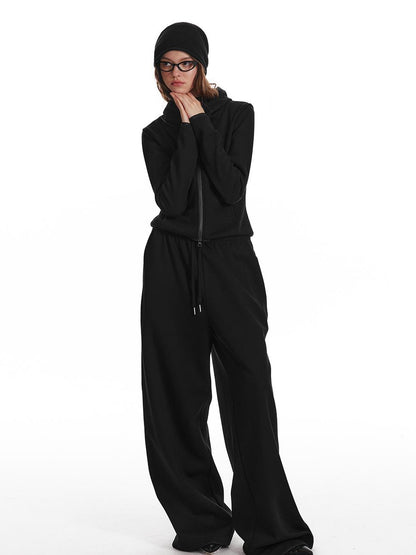 ALINNV STUDIO Fleece Lined Hooded Sweatshirt Wide Leg Pants Set