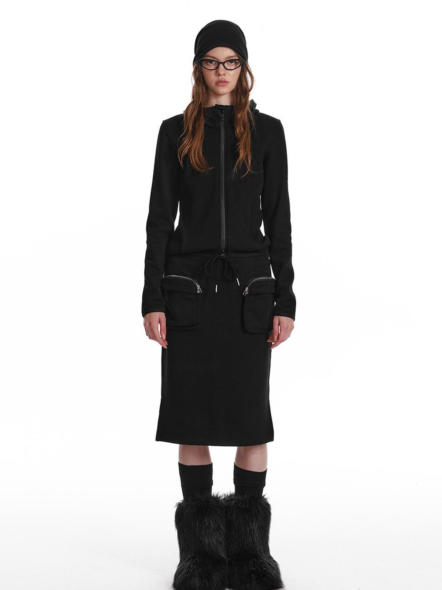 ALINNV STUDIO Fleece Lined Hooded Sweatshirt Wide Leg Pants Set