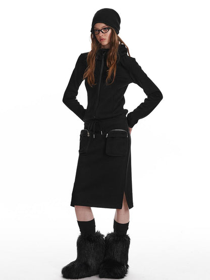 ALINNV STUDIO Fleece Lined Hooded Sweatshirt Wide Leg Pants Set