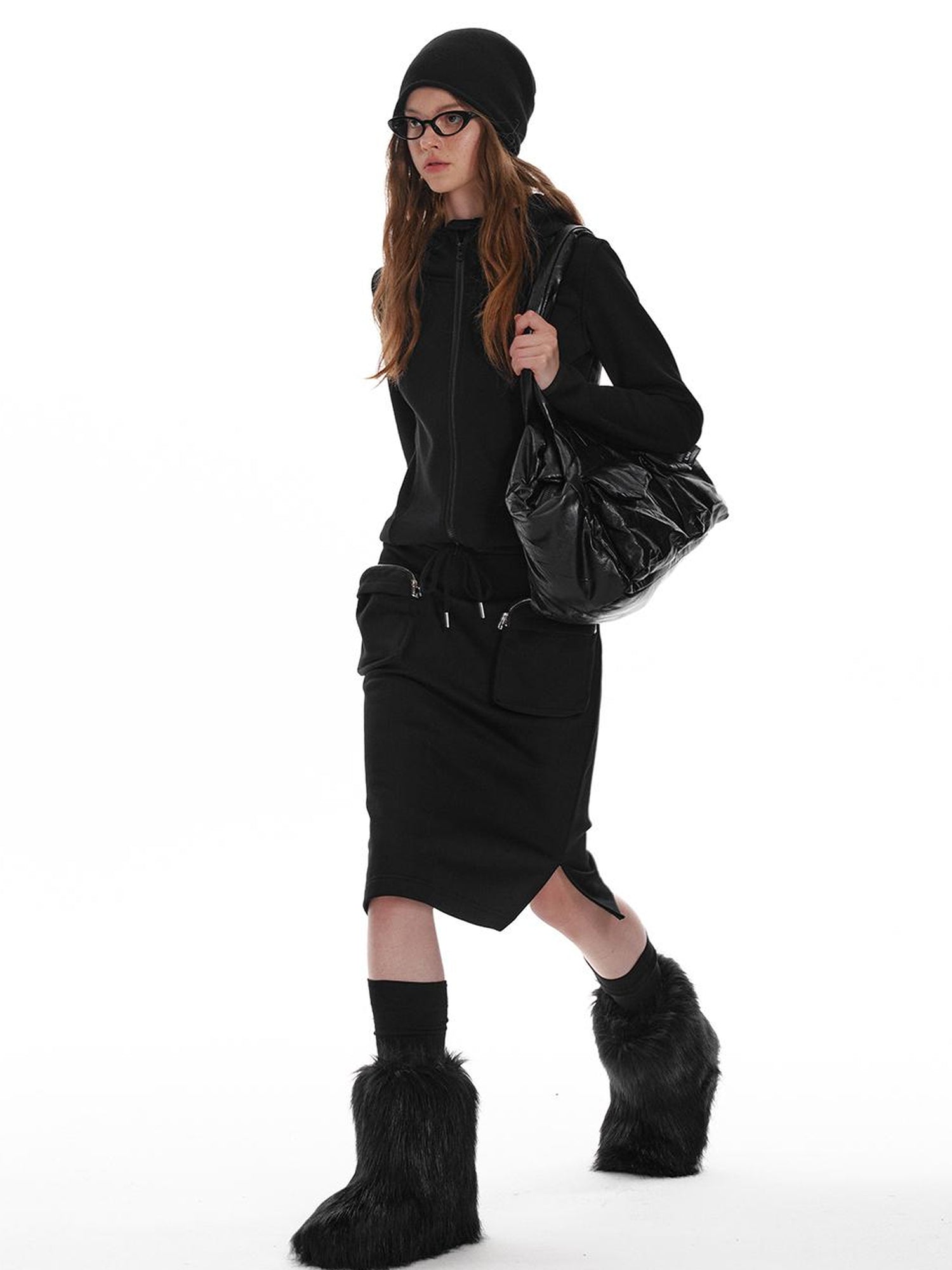 ALINNV STUDIO Fleece Lined Hooded Sweatshirt Wide Leg Pants Set