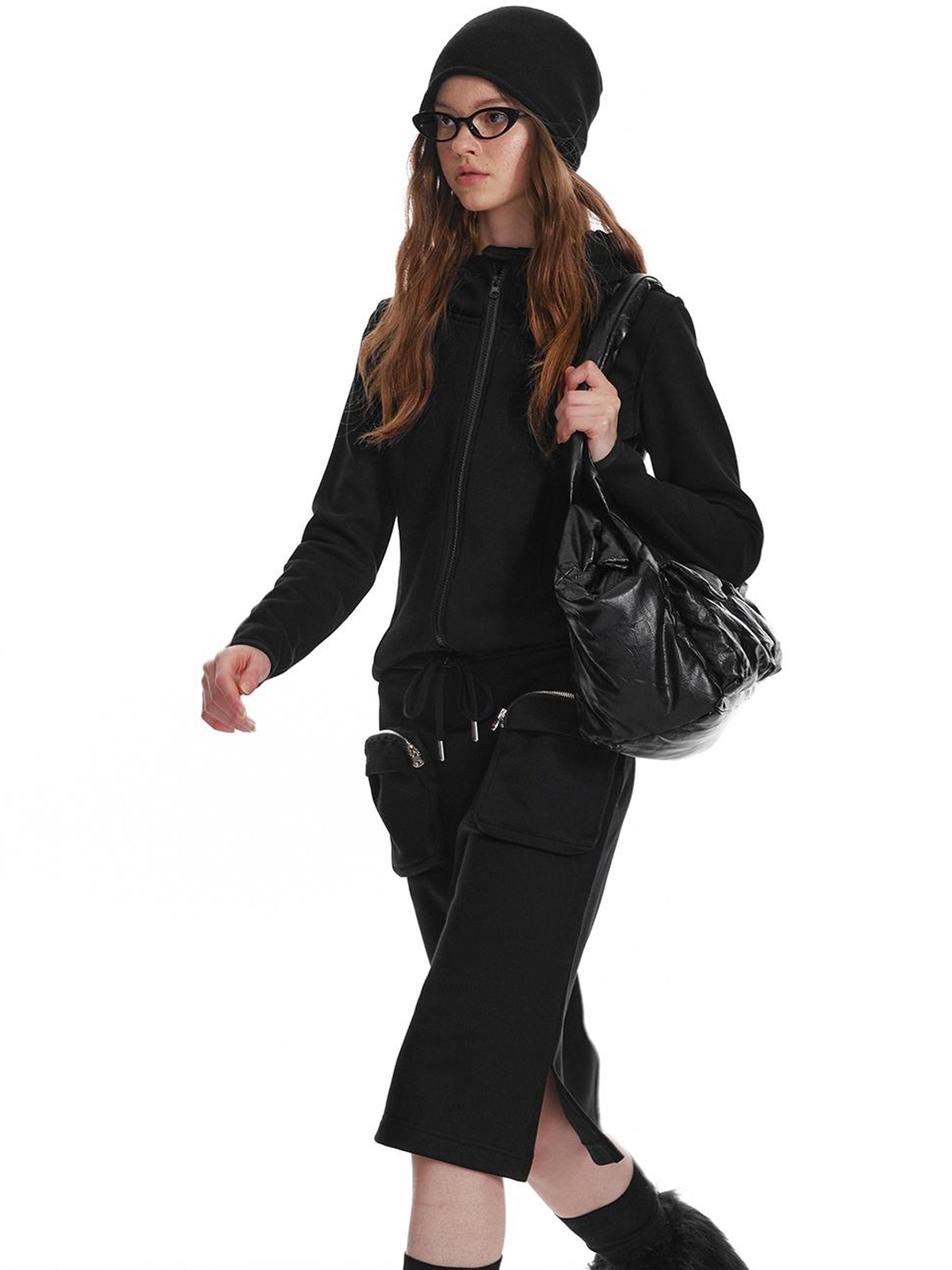 ALINNV STUDIO Fleece Lined Hooded Sweatshirt Wide Leg Pants Set