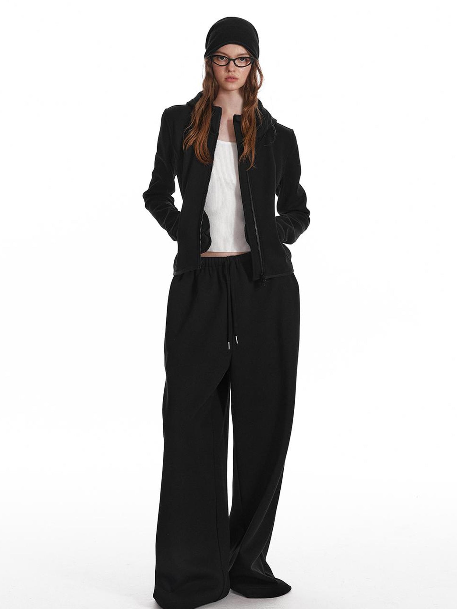 ALINNV STUDIO Fleece Lined Hooded Sweatshirt Wide Leg Pants Set