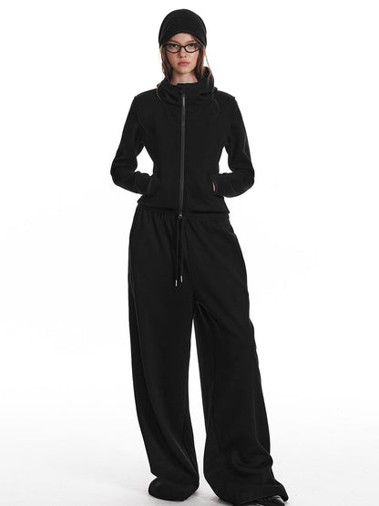 ALINNV STUDIO Fleece Lined Hooded Sweatshirt Wide Leg Pants Set