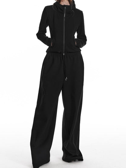 ALINNV STUDIO Fleece Lined Hooded Sweatshirt Wide Leg Pants Set
