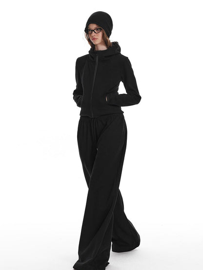 ALINNV STUDIO Fleece Lined Hooded Sweatshirt Wide Leg Pants Set