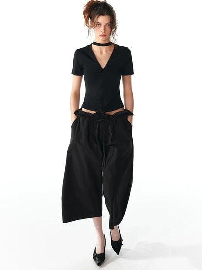 ALINNV STUDIO Floral Lace Tie Waist Wide Leg Cropped Pants Pants