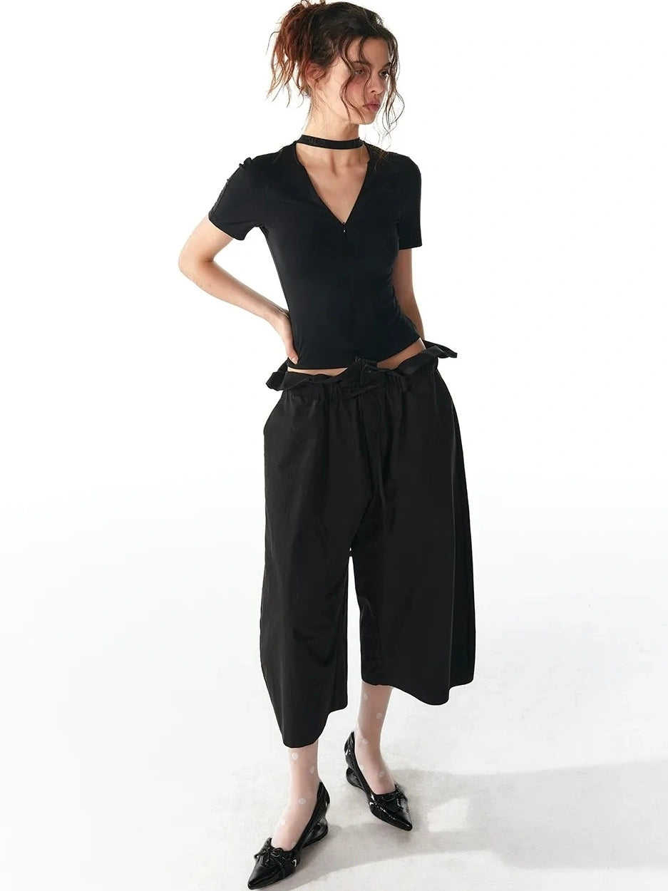 ALINNV STUDIO Floral Lace Tie Waist Wide Leg Cropped Pants Pants