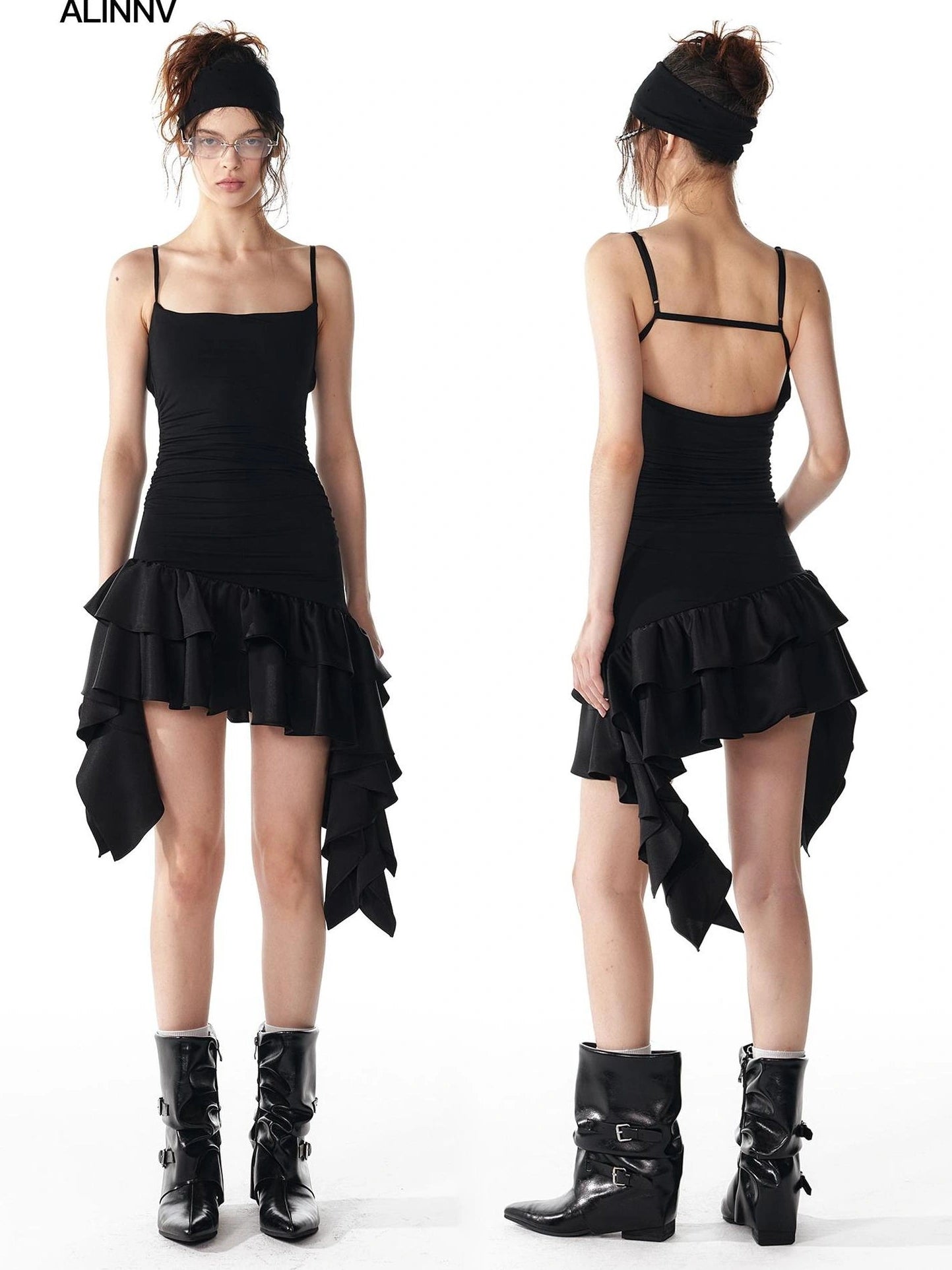 ALINNV STUDIO Flowy Ruffle Hem Knit Slip Dress Dresses