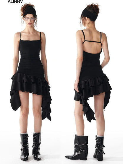 ALINNV STUDIO Flowy Ruffle Hem Knit Slip Dress Dresses