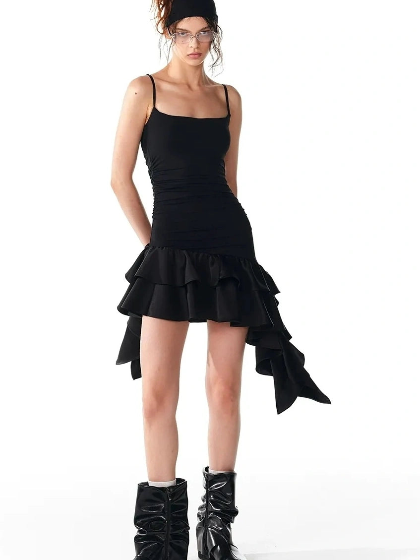 ALINNV STUDIO Flowy Ruffle Hem Knit Slip Dress Dresses