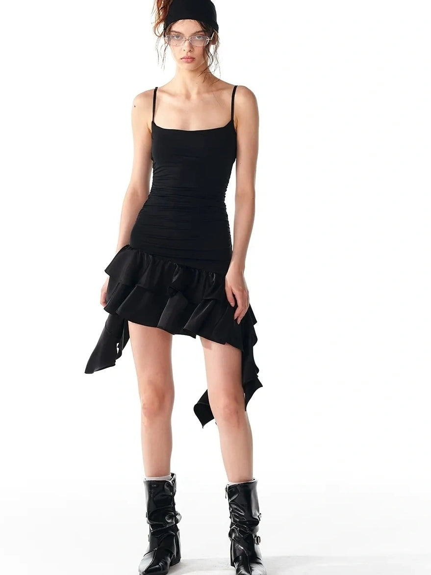 ALINNV STUDIO Flowy Ruffle Hem Knit Slip Dress Dresses