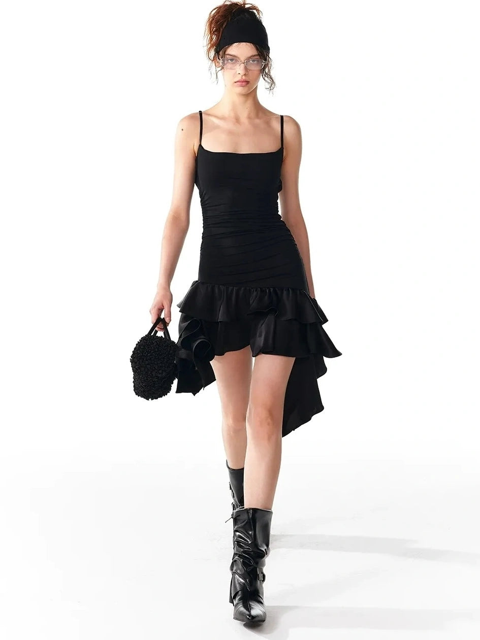 ALINNV STUDIO Flowy Ruffle Hem Knit Slip Dress Dresses