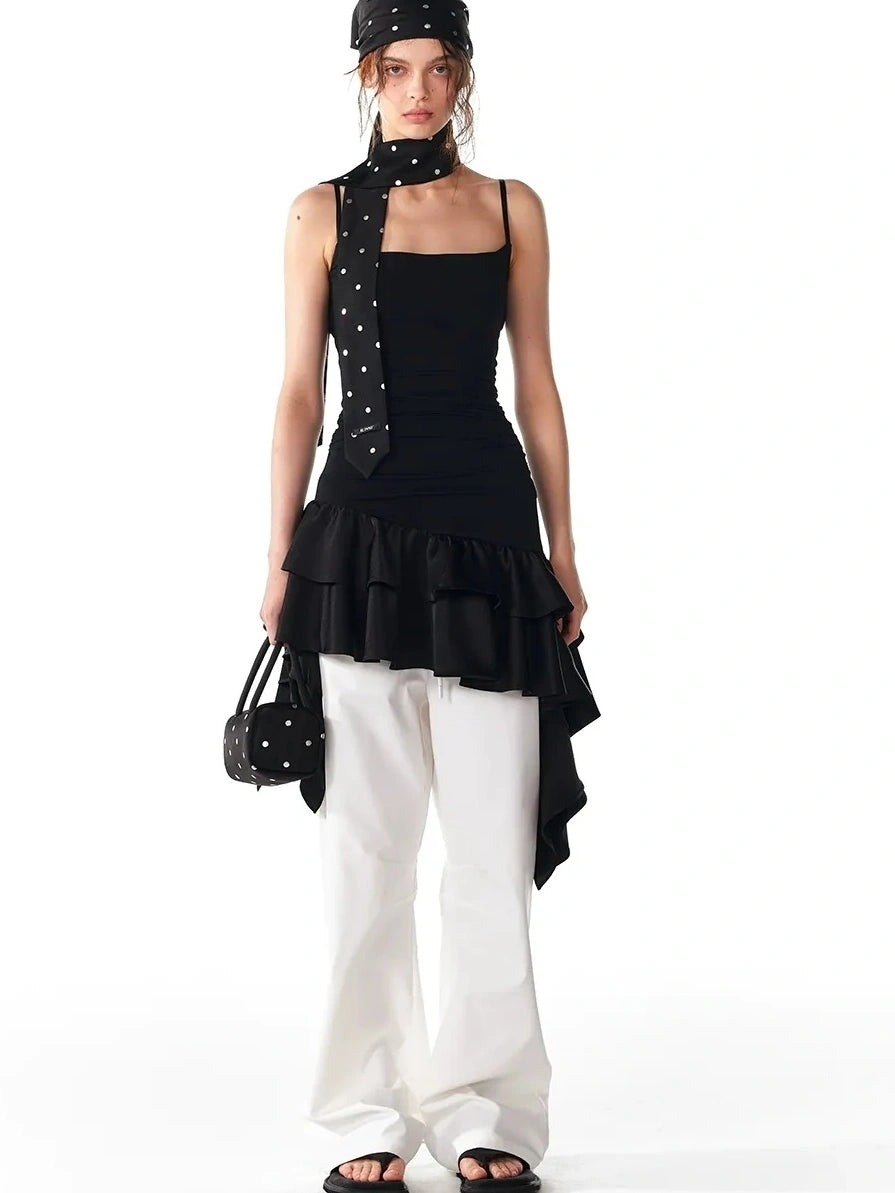 ALINNV STUDIO Flowy Ruffle Hem Knit Slip Dress Dresses