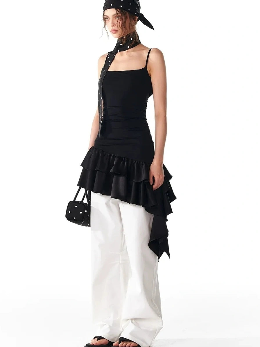 ALINNV STUDIO Flowy Ruffle Hem Knit Slip Dress Dresses