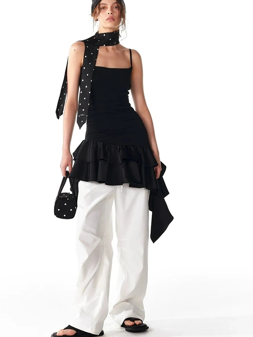 ALINNV STUDIO Flowy Ruffle Hem Knit Slip Dress Dresses