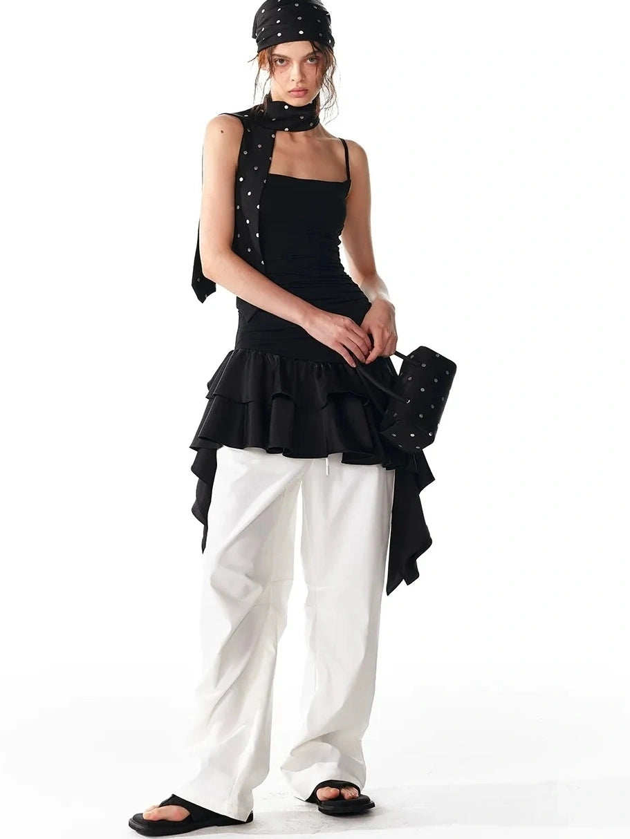 ALINNV STUDIO Flowy Ruffle Hem Knit Slip Dress Dresses