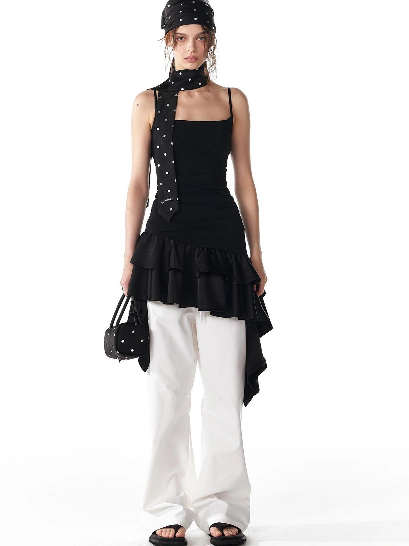 ALINNV STUDIO Flowy Ruffle Hem Knit Slip Dress Dresses