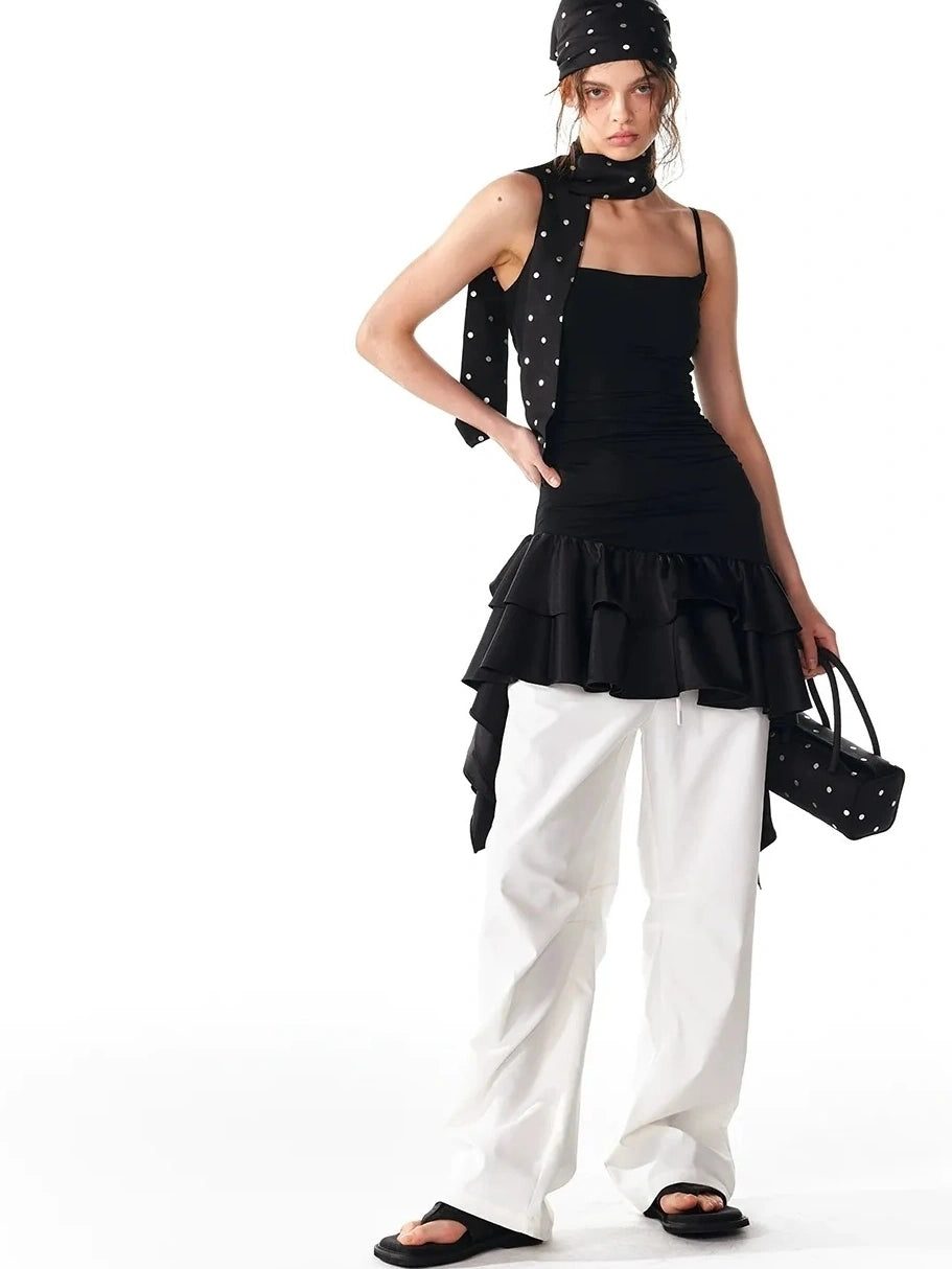 ALINNV STUDIO Flowy Ruffle Hem Knit Slip Dress Dresses