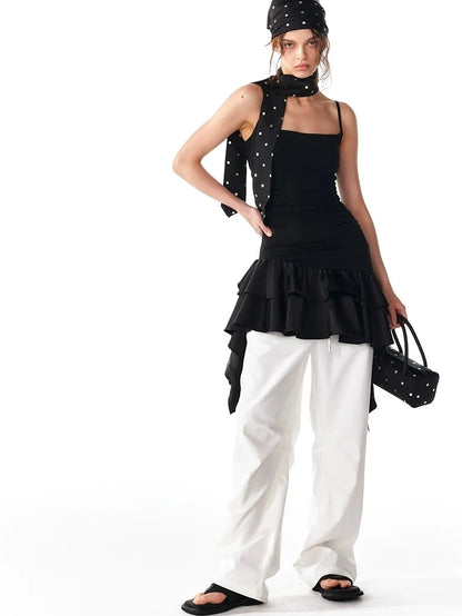 ALINNV STUDIO Flowy Ruffle Hem Knit Slip Dress Dresses