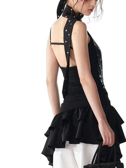 ALINNV STUDIO Flowy Ruffle Hem Knit Slip Dress Dresses