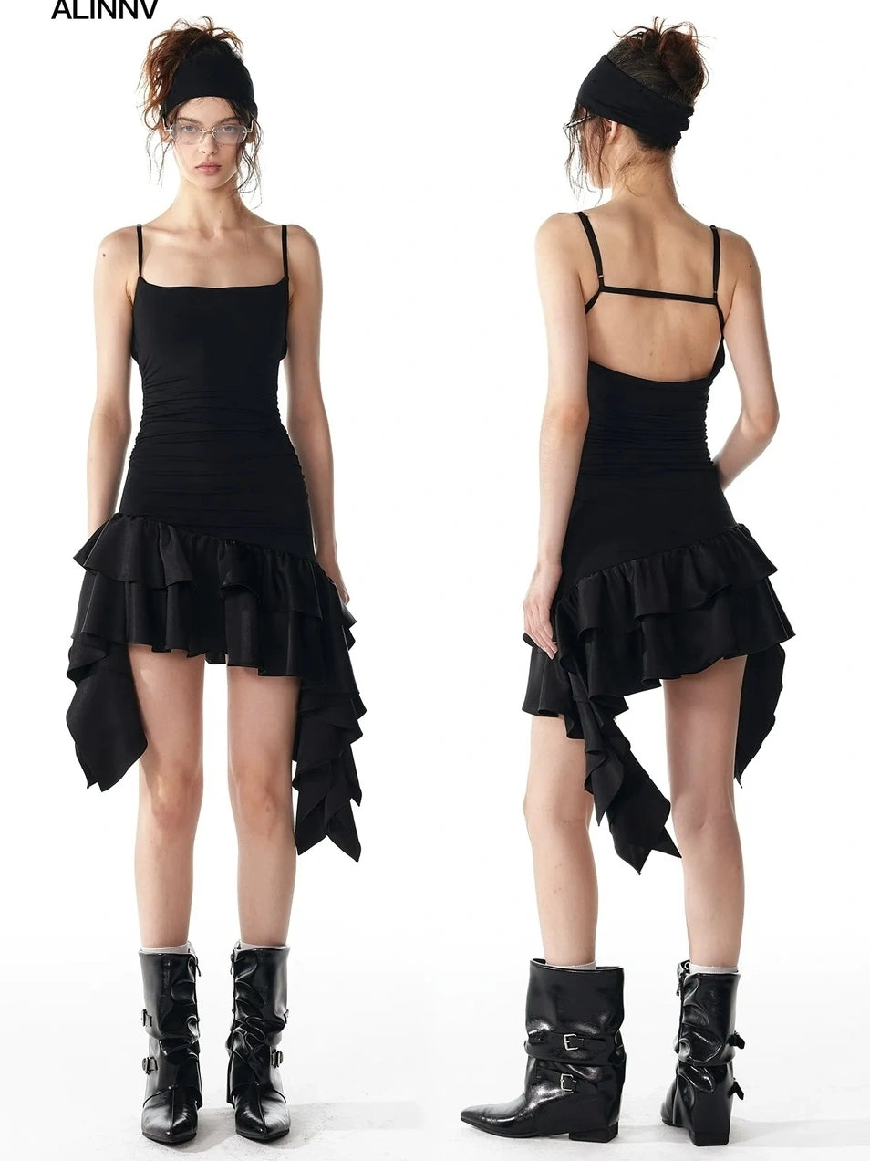 ALINNV STUDIO Flowy Ruffle Hem Knit Slip Dress Dresses