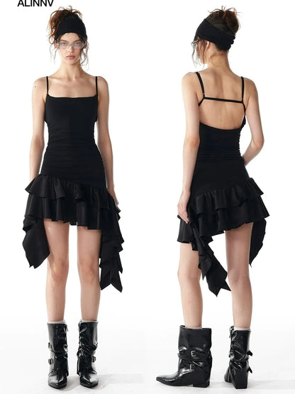 ALINNV STUDIO Flowy Ruffle Hem Knit Slip Dress Dresses