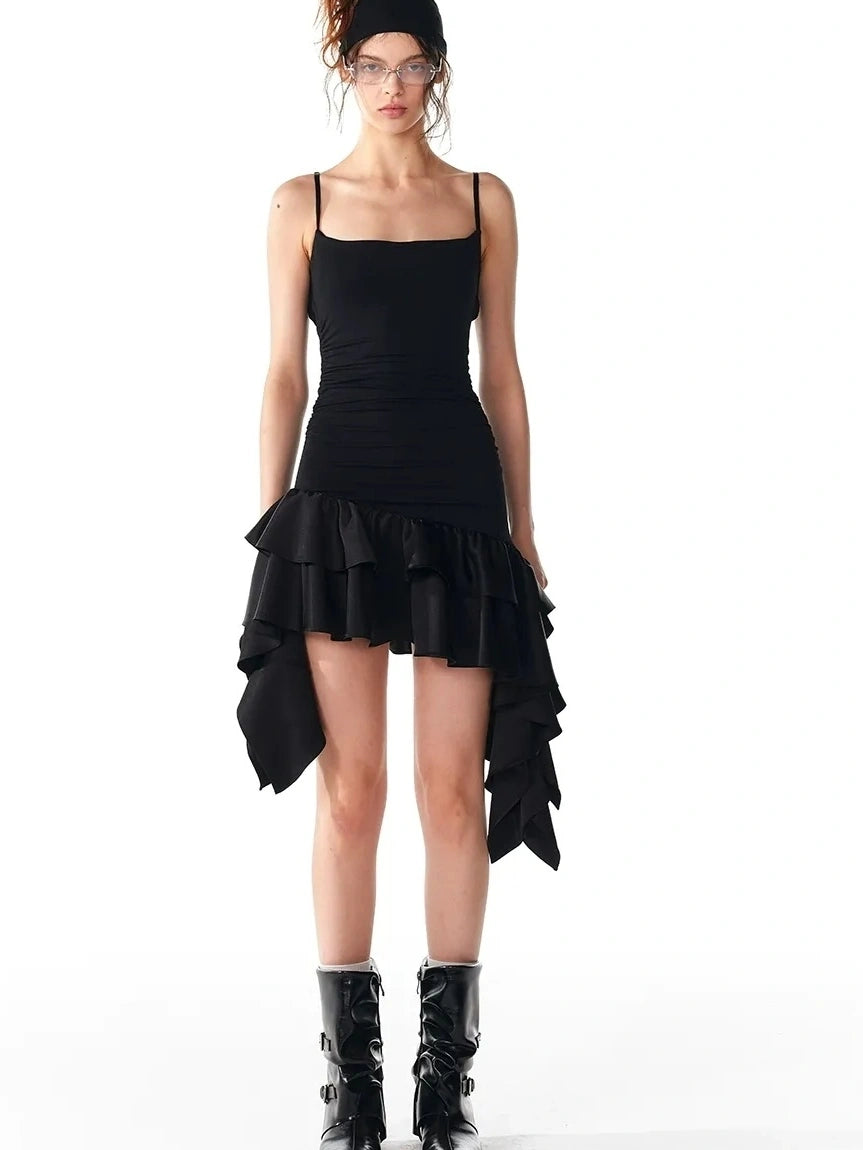 ALINNV STUDIO Flowy Ruffle Hem Knit Slip Dress Dresses