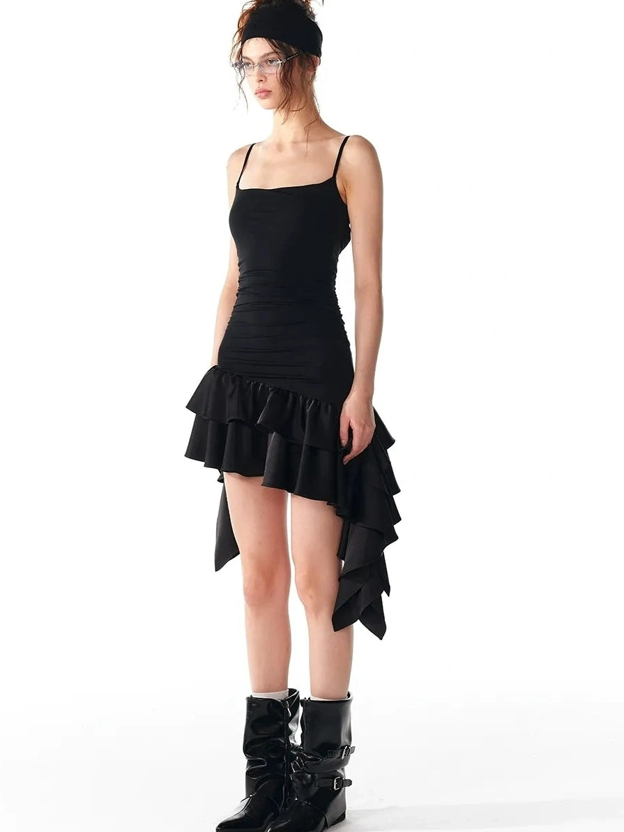 ALINNV STUDIO Flowy Ruffle Hem Knit Slip Dress Dresses