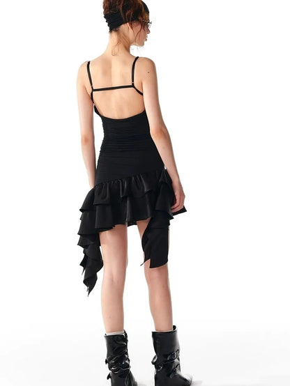 ALINNV STUDIO Flowy Ruffle Hem Knit Slip Dress Dresses