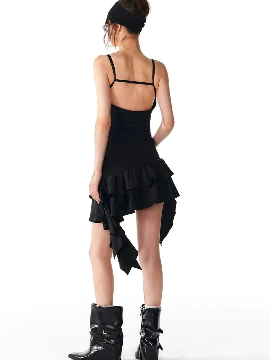 ALINNV STUDIO Flowy Ruffle Hem Knit Slip Dress Dresses