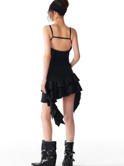 ALINNV STUDIO Flowy Ruffle Hem Knit Slip Dress Dresses