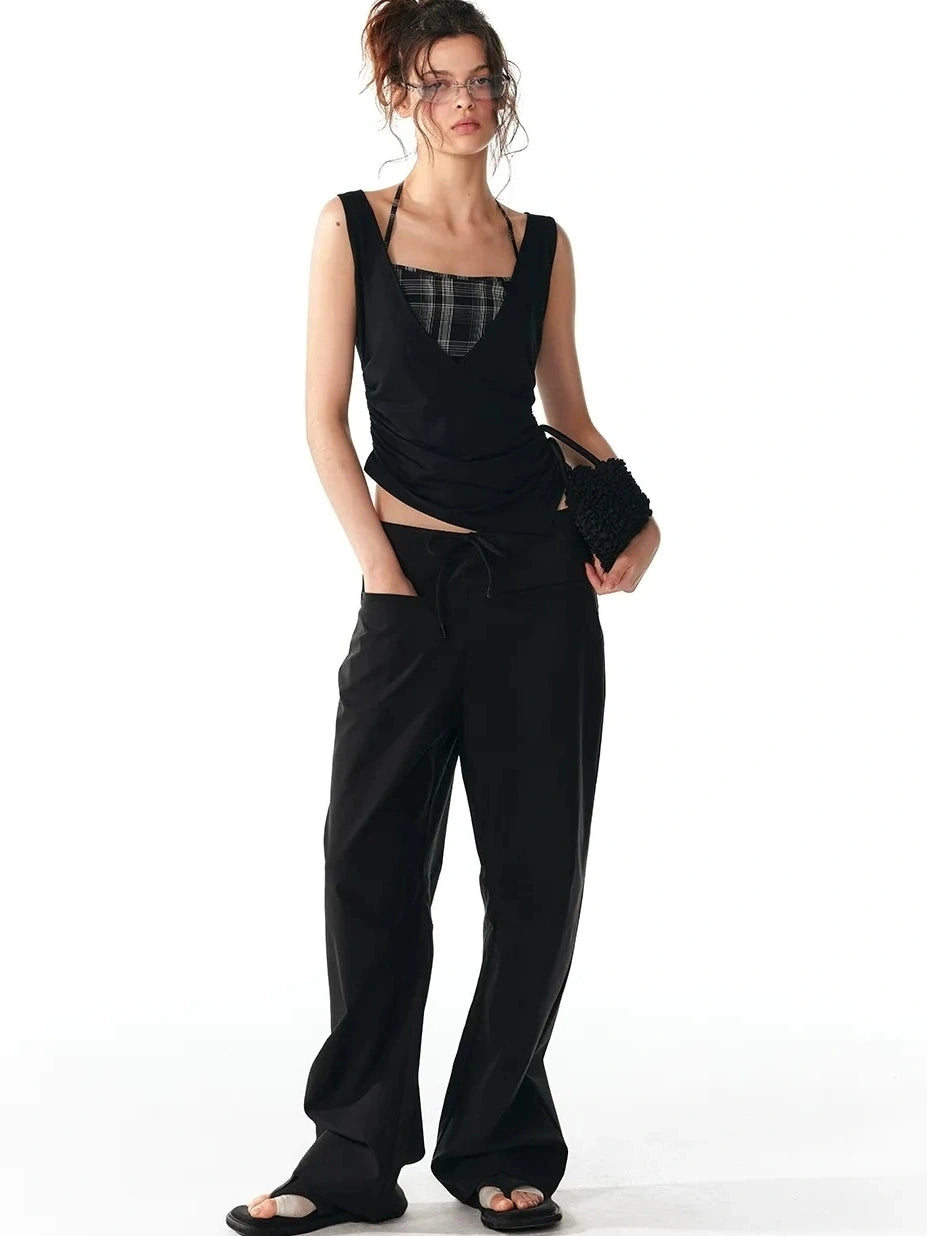 ALINNV STUDIO Grid Paneled Layered Vest With Asymmetrical Hem Tank Top/Camisole