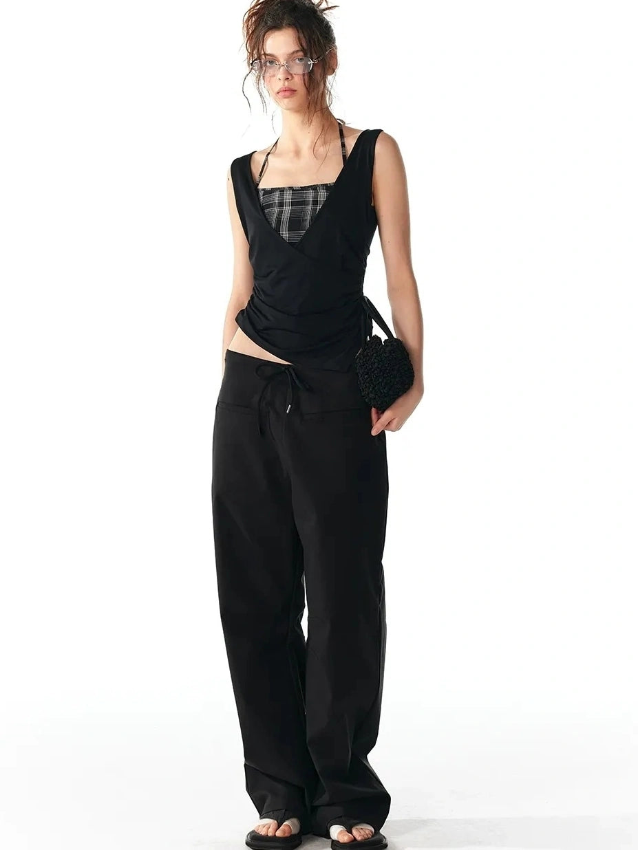 ALINNV STUDIO Grid Paneled Layered Vest With Asymmetrical Hem Tank Top/Camisole