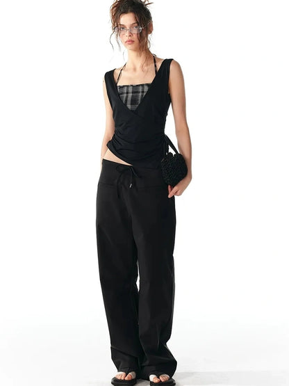 ALINNV STUDIO Grid Paneled Layered Vest With Asymmetrical Hem Tank Top/Camisole