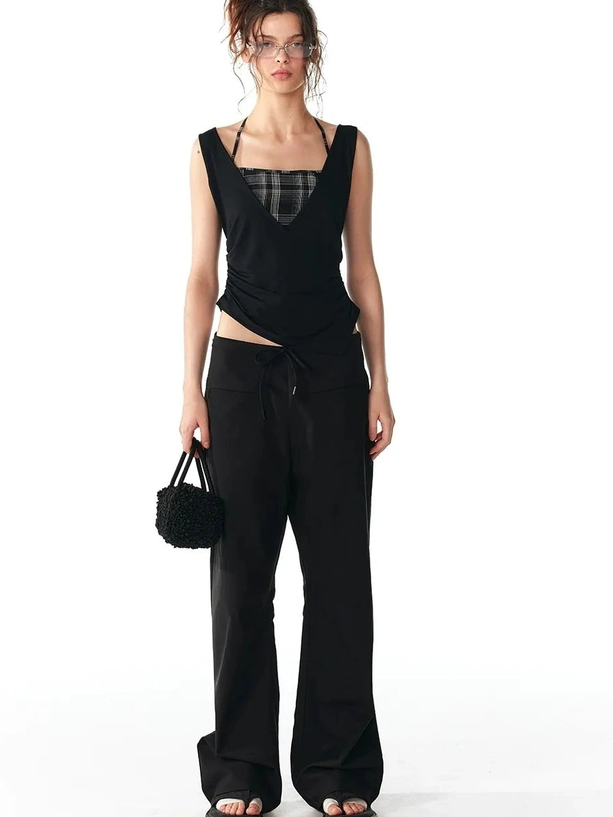 ALINNV STUDIO Grid Paneled Layered Vest With Asymmetrical Hem Tank Top/Camisole