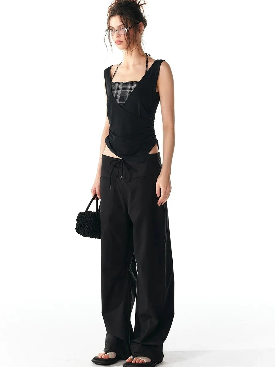 ALINNV STUDIO Grid Paneled Layered Vest With Asymmetrical Hem Tank Top/Camisole